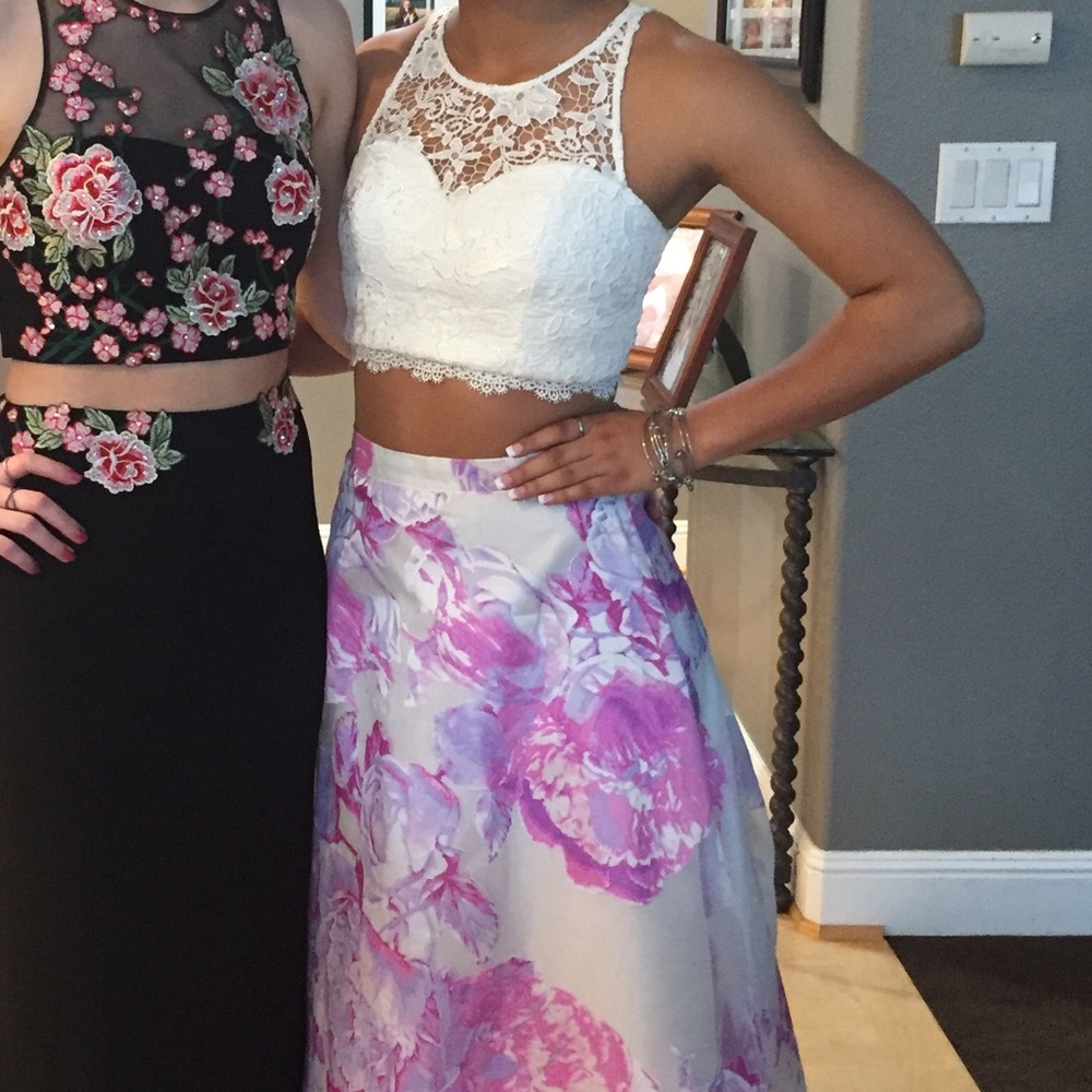 Two Piece Floral Prom Dress